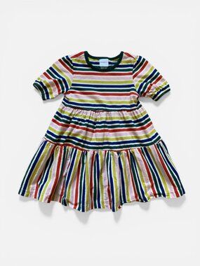 Hanna Andersson Rainbow Multicolor Striped Cotton Twirl Dress Sz 90 3T